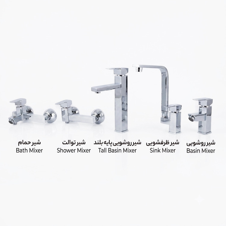 ست شیرآلات بهداشتی مدل فلت - 4 (مشکی مات، کروم و کروم مات)
